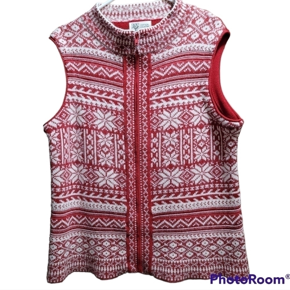 Snowflake Fair Isle Sweater Vest Ref White XL Zip Cotton Angora Rabbit Hair Soft